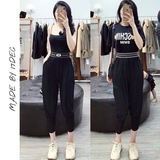 Quần baggy cạp chữ 17DEC, quần bom nhăn cạp chun chất tăm mát cho nữ
