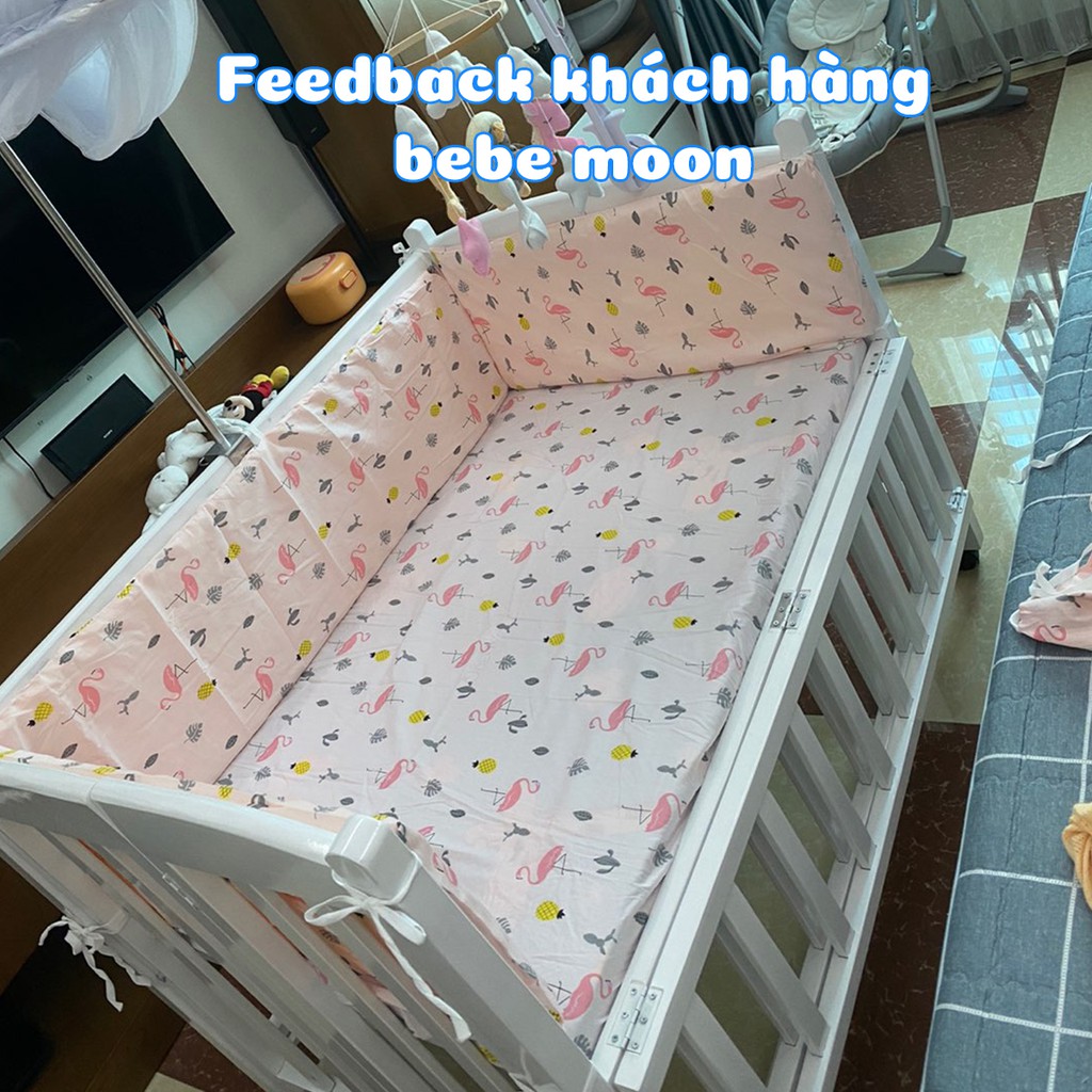 Bộ 4 Tấm Quây Đệm Giường Cũi Cho Bé Vỏ Cotton Ruột Đệm Trứng Cứng Đủ Kích Thước Đủ Màu Sắc