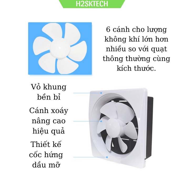 Quạt hút thông gió gắn tường, quạt thông gió nhà bếp kiểu vuông mạnh mẽ có cốc hứng mỡ