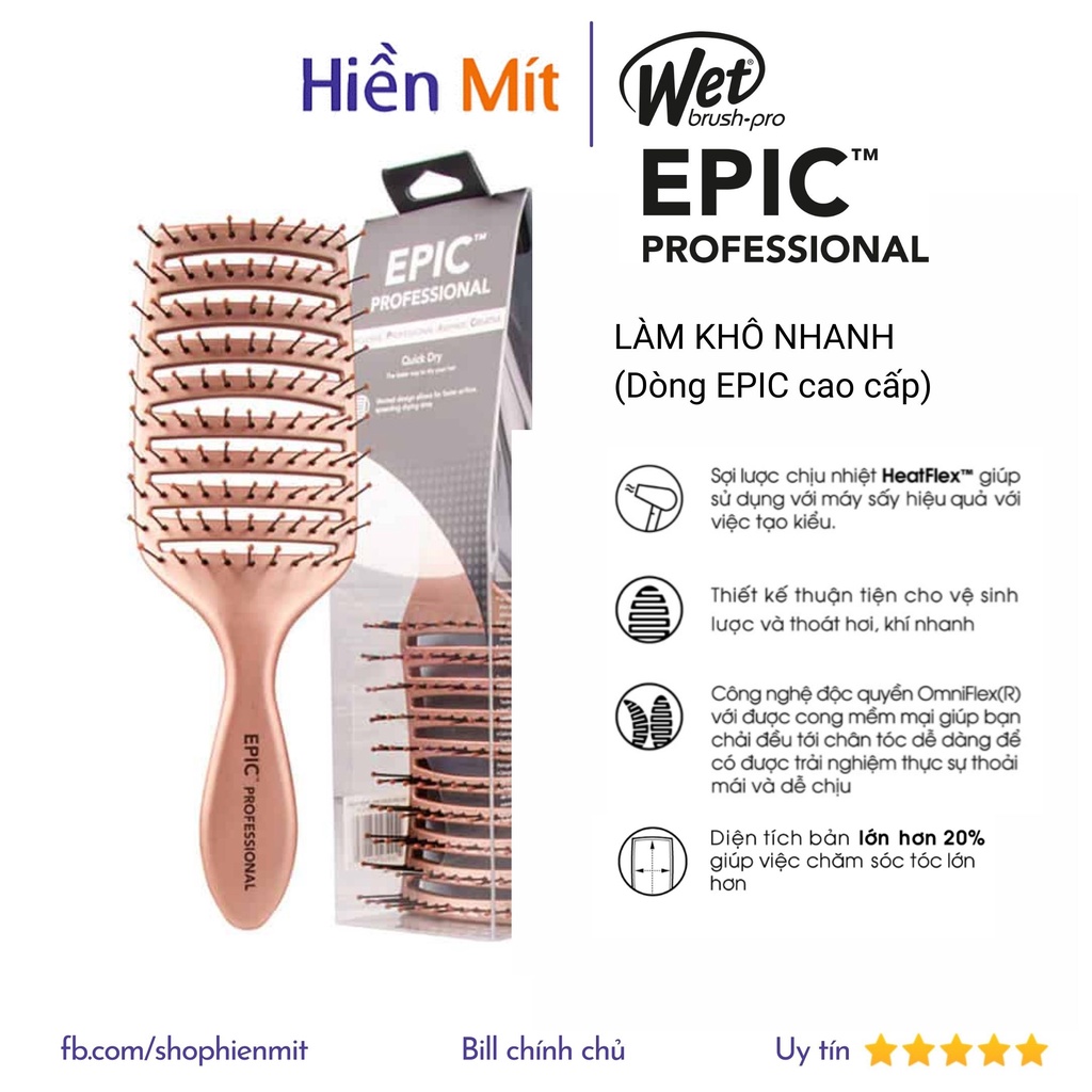 50 Mẫu Lược Wet Brush PRO Detangler gỡ rối giảm rụng tóc auth chính hãng mini Wetbrush paddle rose gold epic