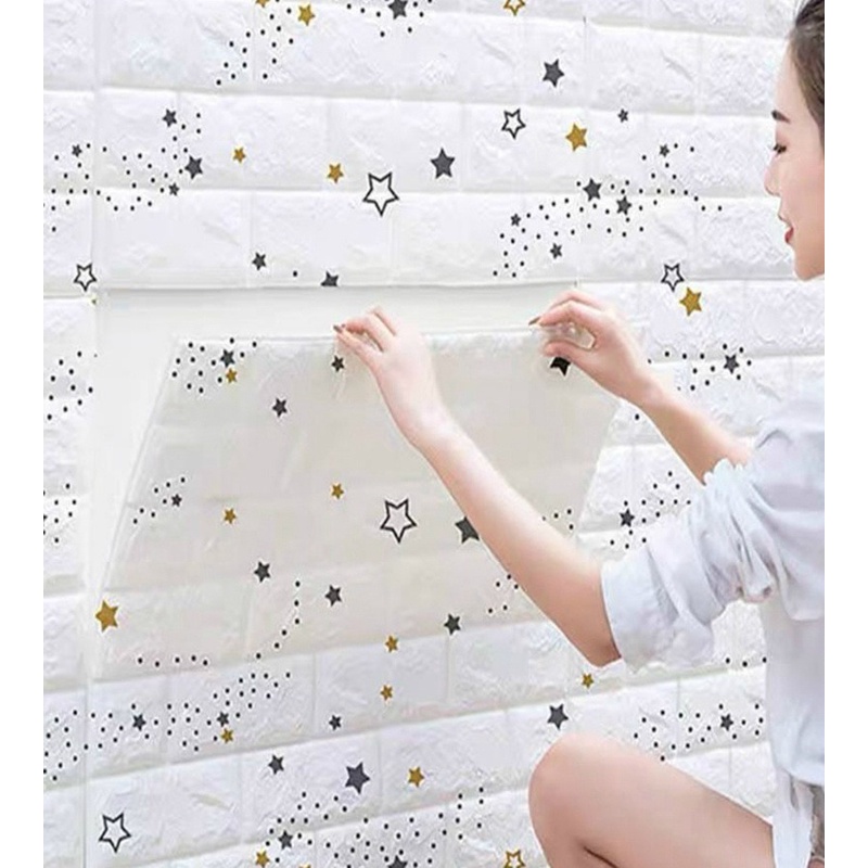 Miếng dán tường trang trí phòng khách/phông nền TV tự dính ba chiều 3D DIY