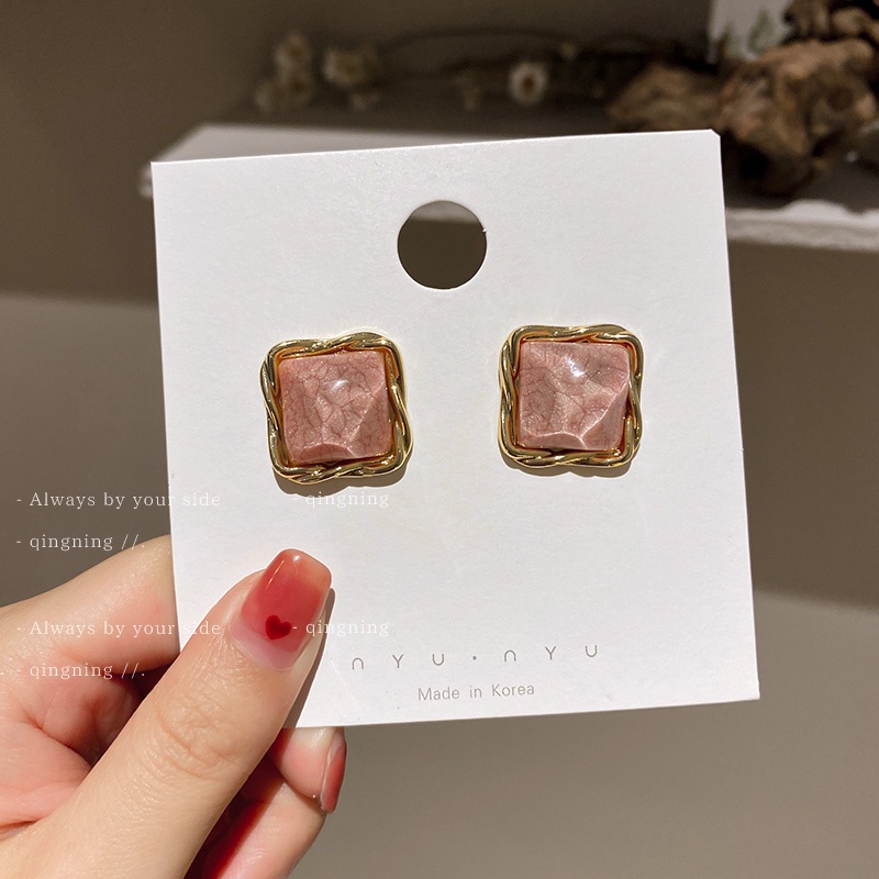 Khuyên tai DREJEW 2 bạc 925 dáng vuông/ gợn sóng nước phong cách Hàn Quốc thời trang cho nữ