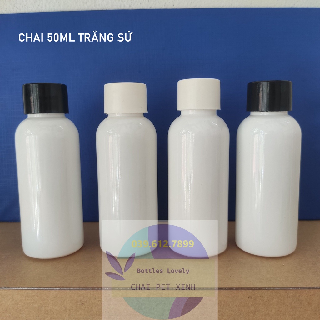 Bộ chai pet nhựa 30ml, 50ml, 60ml, 65ml cổ 20 nắp vặn đen trắng