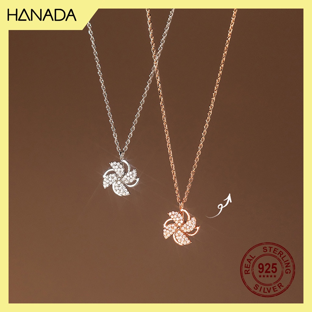 Dây Chuyền Bạc 925 Hanada Cối Xoay Gió Đính Đá Sáng Lấp Lánh Đi Tiệc 0789 G10