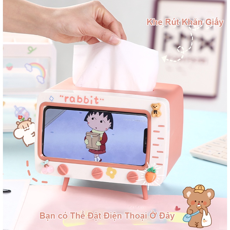 Hộp đựng khăn giấy tivi, kệ để điện thoại 2in1 hộp đựng khăn giấy cao câp nhựa ABS