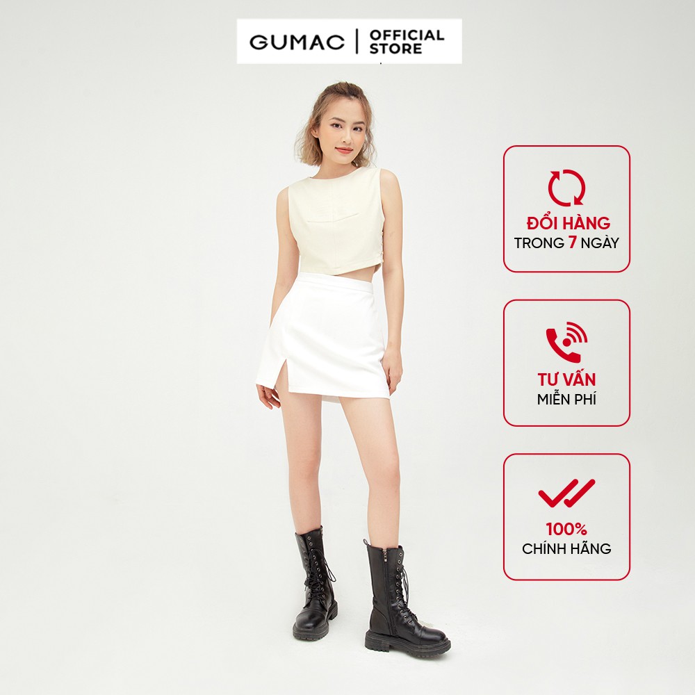 Áo kiểu nữ phối nút GUMAC áo croptop màu kem AB5119