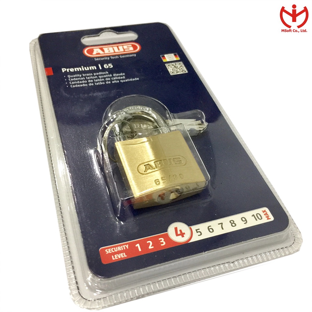 [Hỏa tốc HCM] Ổ khóa ABUS 65/30 thân đồng rộng 30mm 3 chìa răng cưa dùng khóa tủ cá nhân - MSOFT