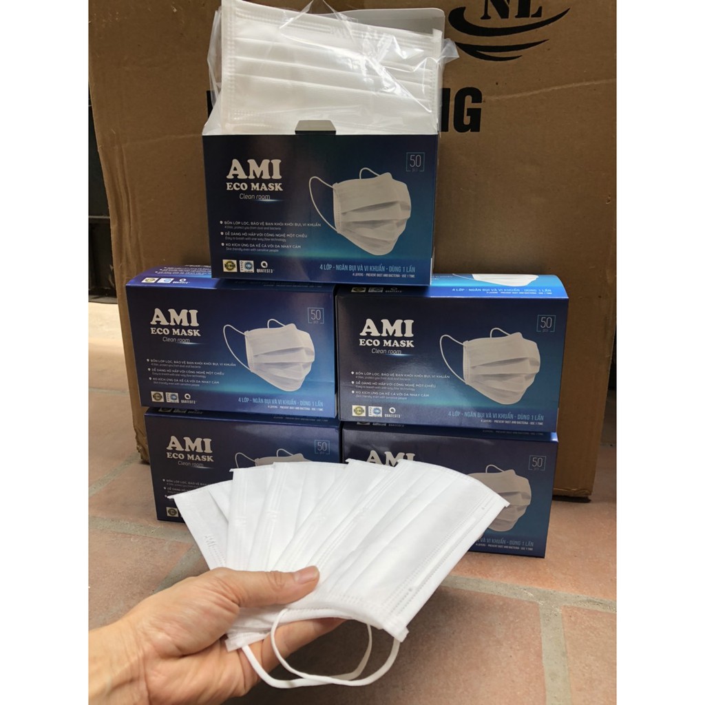 [3 Xám 4L]Combo 3 hộp Khẩu Trang Y Tế Than Hoạt Tính 4 lớp AMI (50 chiếc/ 1 hộp)