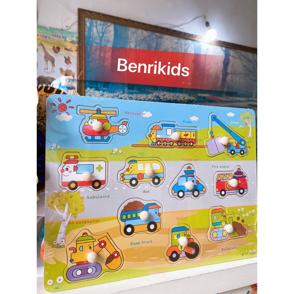 [Mã LIFETOYS1 giảm 30K đơn 99K] Bảng Núm Gỗ Benrikids Chủ Đề Phương Tiện Giao Thông Cho Bé Vừa Học Vừa Chơi