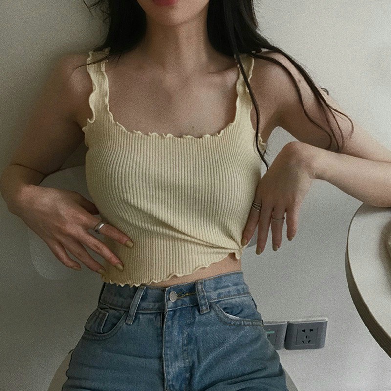 [Ảnh thật] Áo croptop cuốn biên sát nách thun gân phong cách Hàn Quốc siêu xinh, áo croptop đẹp
