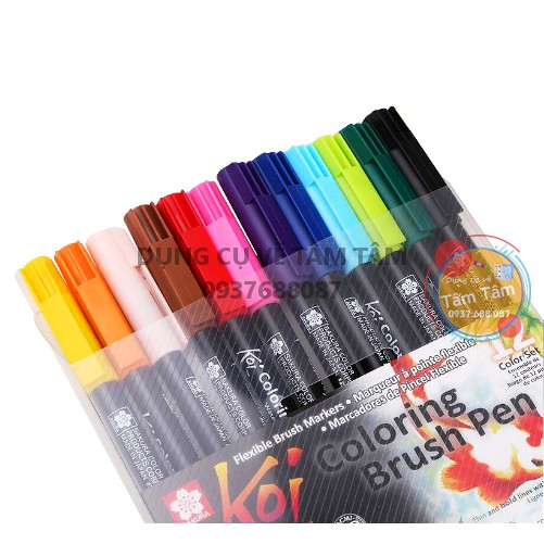 [ TÂM TÂM ]-Koi coloring brush, bút cọ màu nước sakura bộ 24 màu-