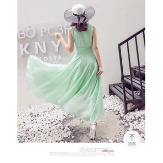 Đầm maxi cổ V cách điệu sang chảnh QC