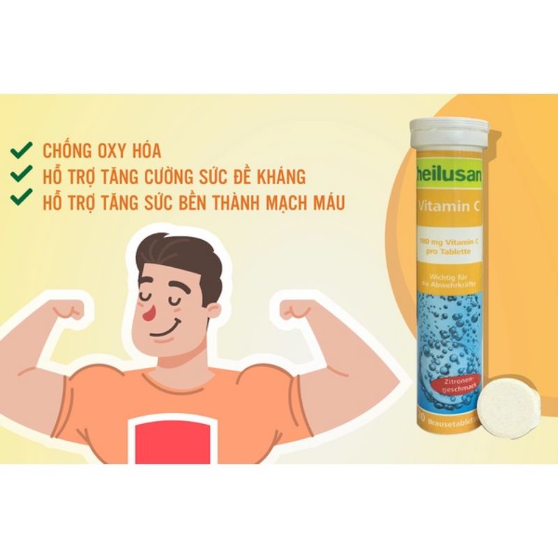 Sủi Vitamin c tăng cường sức đề khánh Heilusan tuyp 20viên