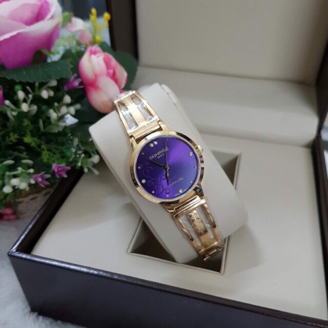 Đồng hồ nữ Sunrise chính hãng mặt màu tím chống nước tuyệt đôi