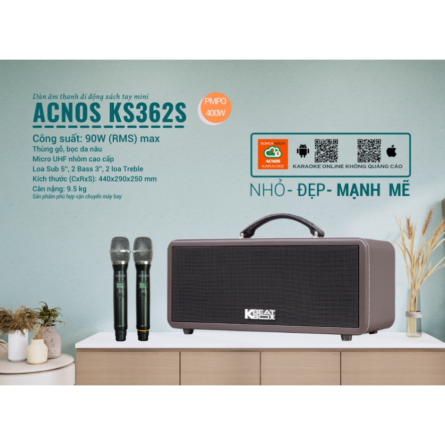 Dàn Âm Thanh Di Động ACNOS KS362S ( CHÍNH HÃNG ) Hát Offline qua app CloudKaraoke, Kiểu dáng nhỏ đẹp, Chất âm tuyệt hảo
