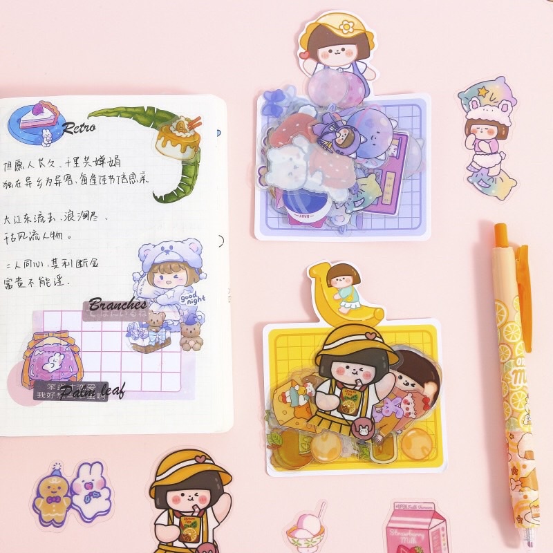 Set túi 40 miếng sticker trong suốt cute dễ thương-ST004