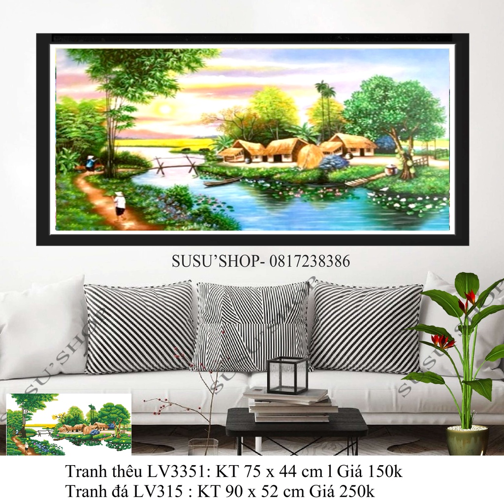 Tranh thêu chữ thập ( giá sỉ) Phong cảnh làng quê yên bình LV3351 (75x44  cm), A1178 (62x40cm) | Shopee Việt Nam