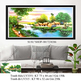 Tranh thêu chữ thập ( giá sỉ) Phong cảnh làng quê yên bình LV3351 (75x44 cm)