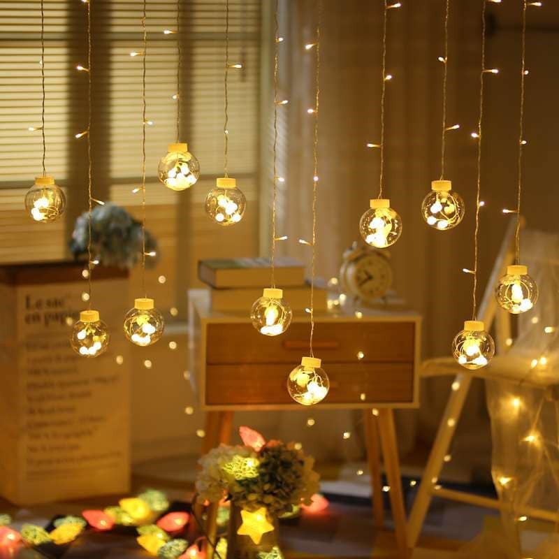 Dây đèn led trang trí hình bóng tròn dạng lưới thả xuống  cắm điện 220v