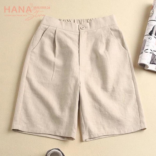 Quần đùi nữ mặc nhà khóa thật khuy cài lưng chun thun vải đũi xước màu Đen Trắng - Quần short nữ ống rộng ở nhà đi biển