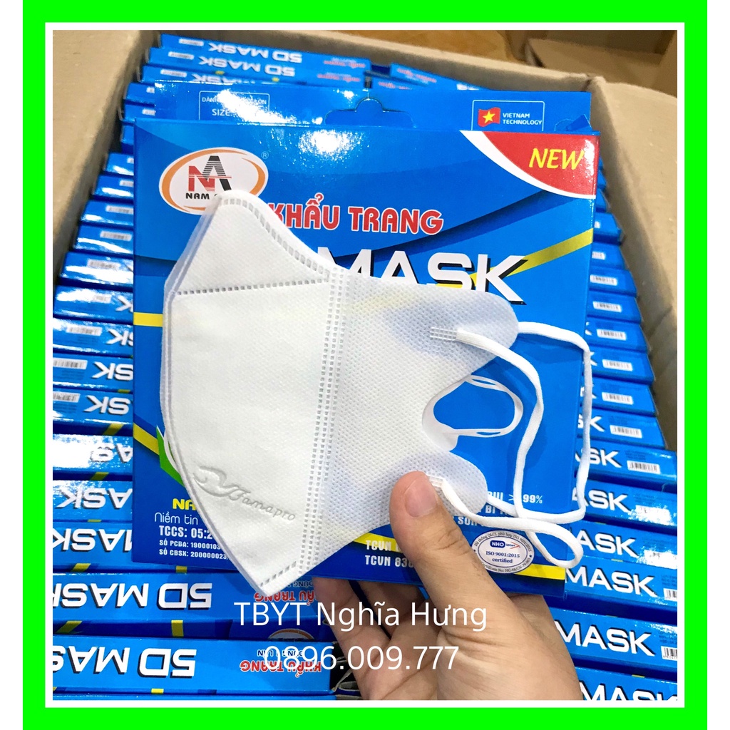Khẩu trang 5D Màu Trắng Famapro công ty Nam Anh hộp 10 chiếc dày 3 lớp vải không dệt