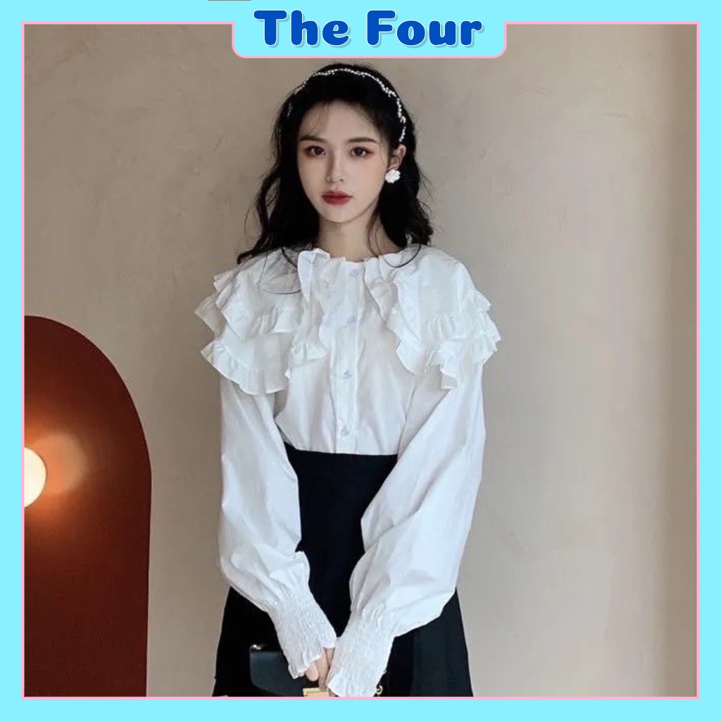 Áo Sơmi Cổ Bèo Tay Phồng Tiểu Thư Tay Bo Chun The Four Store