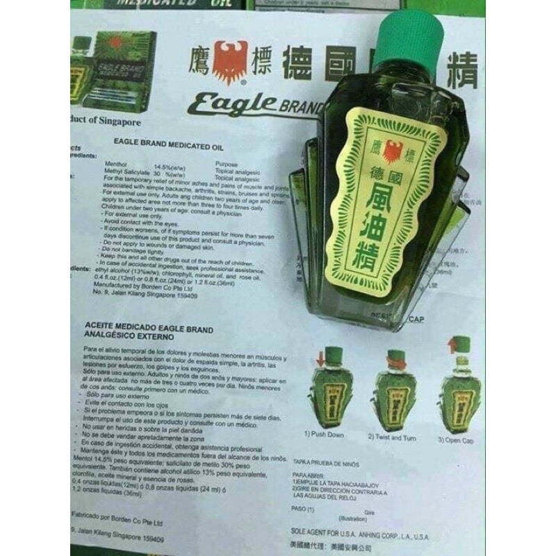 DẦU XANH CON Ó EAGLE OIL 2 NẮP - HÀNG SINGAPORE 24ml - Date 2023