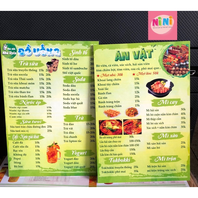 In menu formex dày 5mm, menu quán trà sữa, quán cafe, fastfood