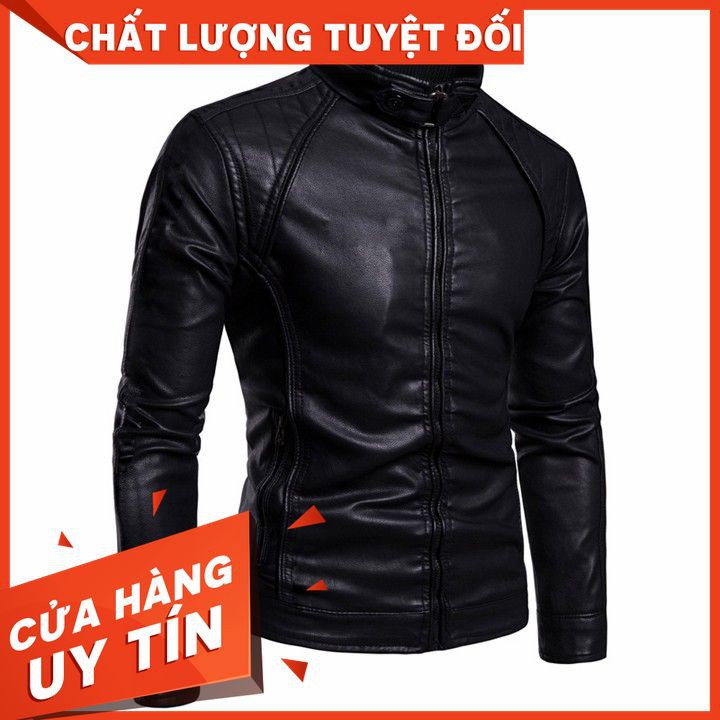 [Mã MAPIG12 hoàn 15% đơn 99K tối đa 50K xu] Áo Khoác Da Nam có lót lông thu đông cao cấp Pigofashion PGAD28 Đen Pigomen