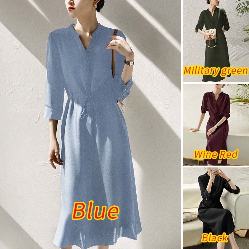 Đầm dài ZANZEA cổ chữ V xẻ tà quyến rũ tùy chọn màu sắc dành cho nữ