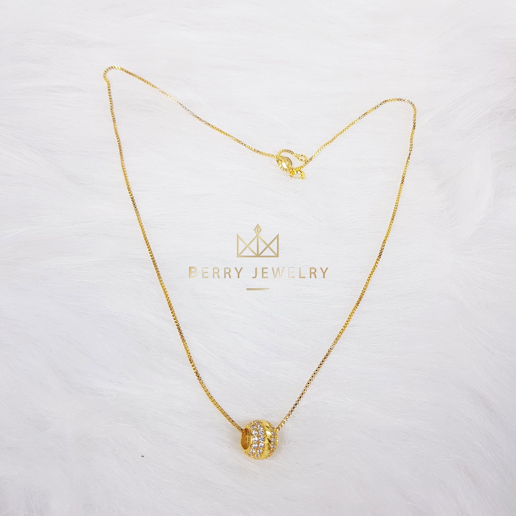 Dây Chuyền Nữ Mặt Cầu Charm Vân Vàng Đính Đá Lấp Lánh, Vòng Cổ Dây Mì HẠT Cao Cấp | Berry Jewelry