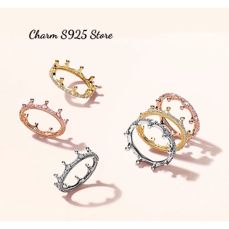 Nhẫn đeo tay pan Ale đính đá vương miện bạc s925 cao cấp