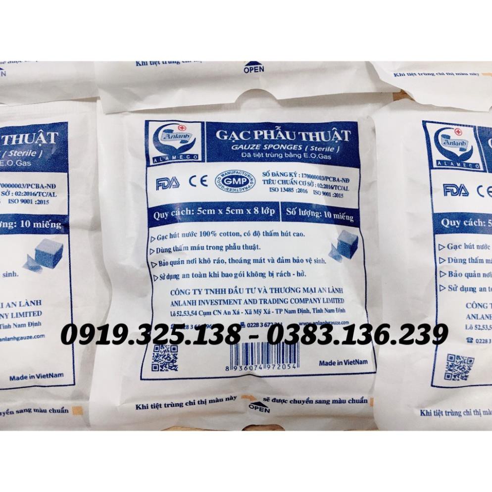 Gạc phẫu thuật 5cm x 5cm x 8 lớp (10 miếng), Vô trùng - An lành