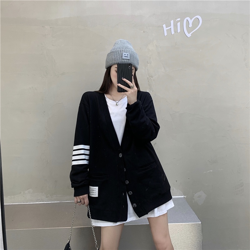 Áo Cardigan Kẻ vạch tay phong cách Ulzzang Hàn Quốc tay dài chất nỉ cotton mềm mịn cá tính CoolZ C020