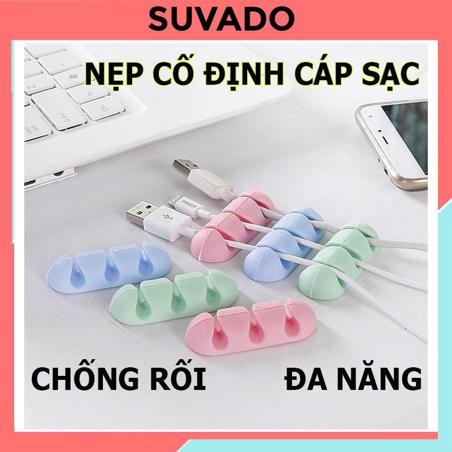Kẹp Dây Điện Dán Tường Cố Định Chống Rối Giữ Dây Cáp Sạc Silicone 3 Lỗ Tiện Dụng A629 SUVADO