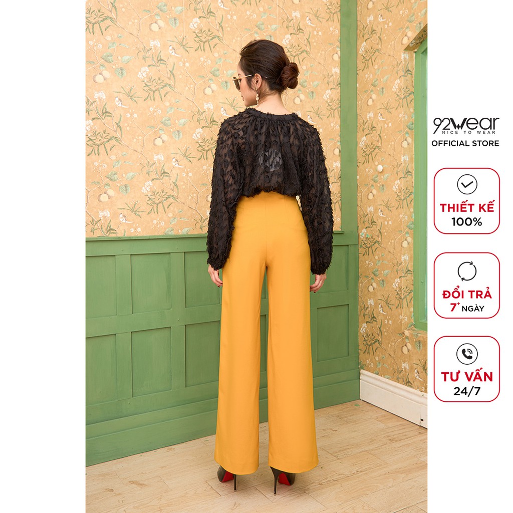 Quần tây nữ 92WEAR quần âu ống rộng đai liền xếp ly công sở QAA1303