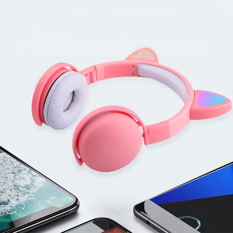 Tai Nghe Bluetooth Không Dây zzz Có Đèn LED Hình Tai Mèo Dễ Thương Cho Bé Gái