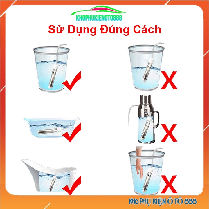 Sục đun nước công suất lớn 2500W dùng điện 220V kèm đầu chuyển đổi 3 chân