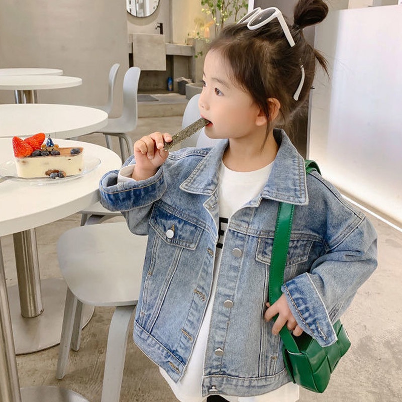Áo khoác denim IQ ANGEL phong cách Hàn Quốc thời trang mùa xuân cho bé gái