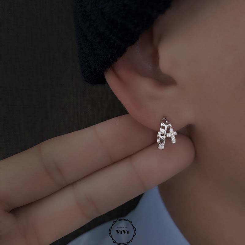 Bông tai nam nữ kiểu tròn độc đáo Chahoo 12mm – khuyên tai bạc ViVi_Gift