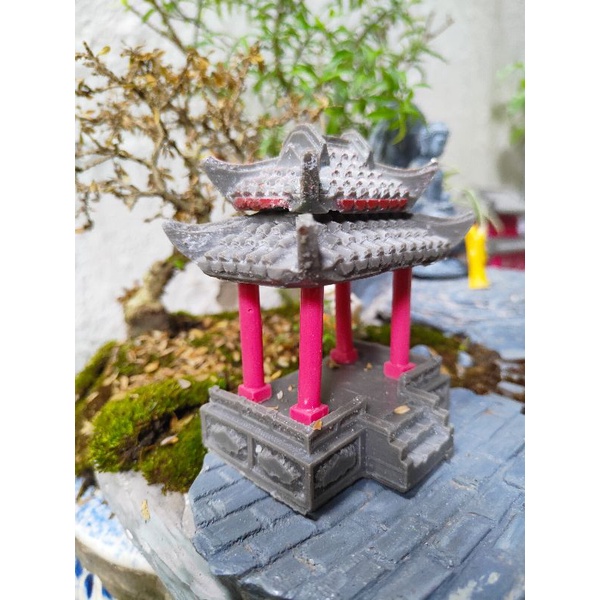 Bonsai Lầu nghinh phong 4 góc 2 mái tiểu cảnh phật giáo