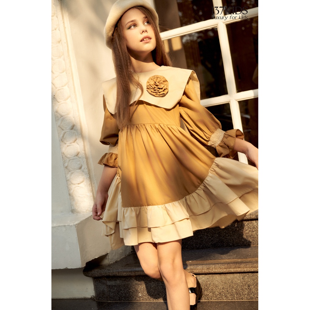 Váy công chúa dài tay LyLy 137Kids thiết kế nơ bèo dế thương cho bé gái