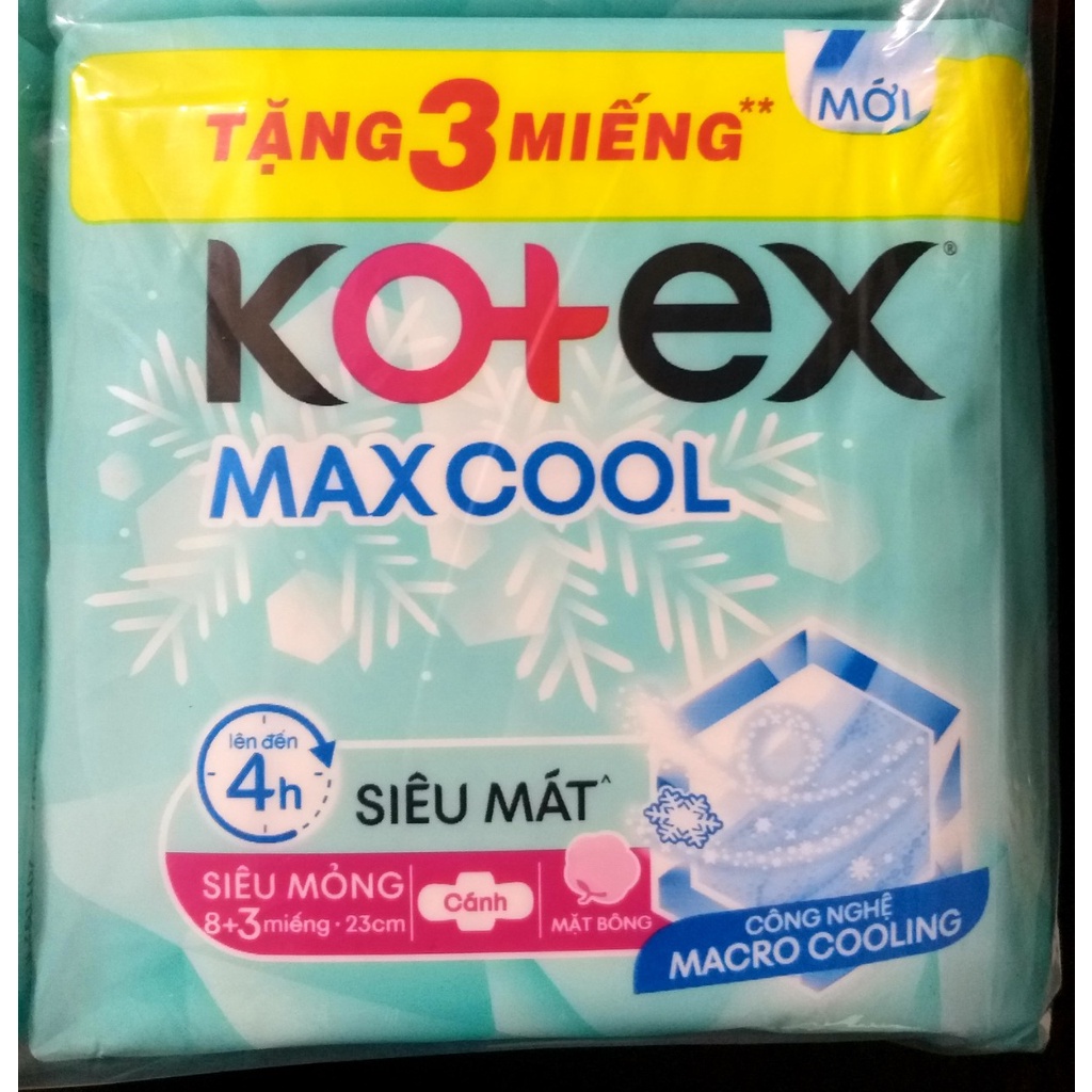 {TẶNG 3 MIẾNG/GÓI HOẶC TẶNG THẺ CÀO}- COMBO 8 GÓI BĂNG VỆ SINH KOTEX MAX COOL SIÊU MỎNG CÁNH MIẾNG DÀI 23CM