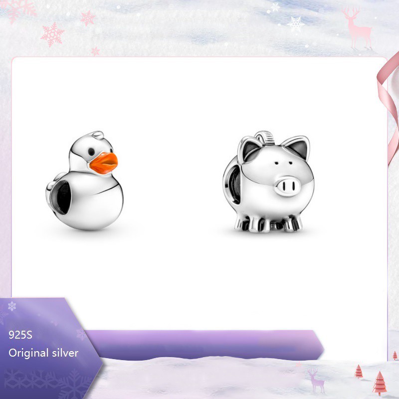 PANDORA Ống Heo Tiết Kiệm Cao Su 925 Hình Vịt Bạc Dễ Thương Dùng Làm Quà Tặng Valentine