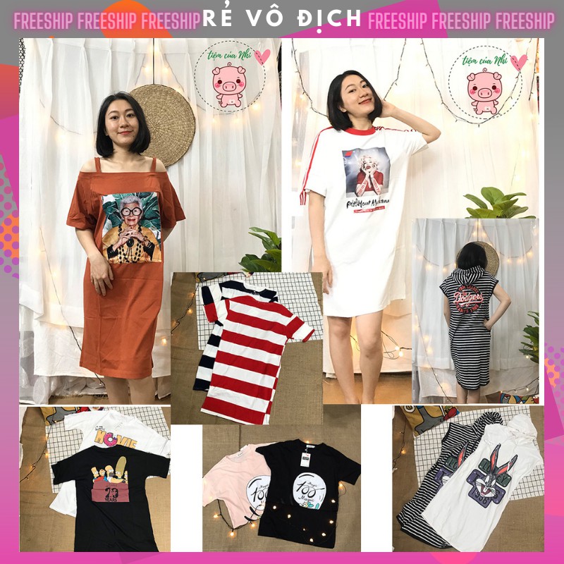 Đầm ulzzang dáng suông nữ chất cotton nhiều màu in hình hoa cúc cô gái Tiệm Của Nhi