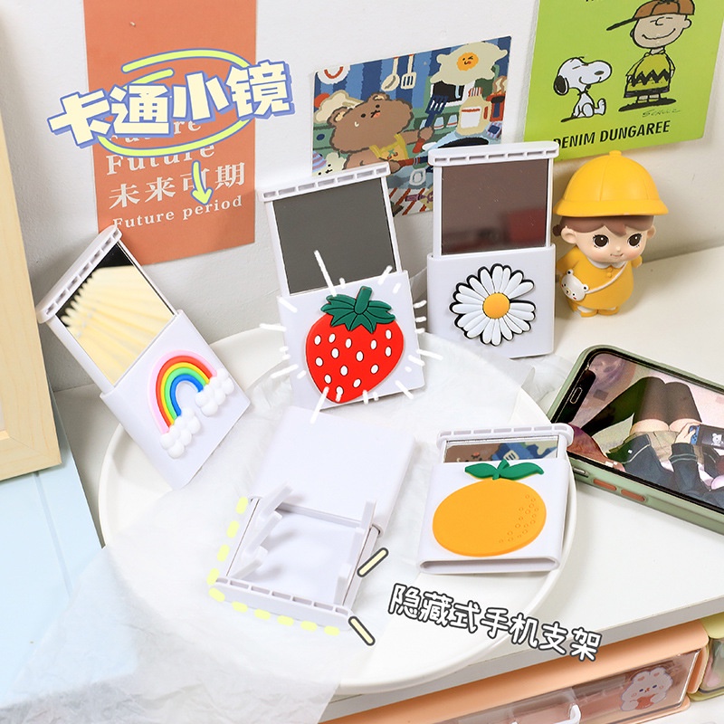 Gương cầm tay bỏ túi kiêm giá đỡ điện thoại tiện lợi