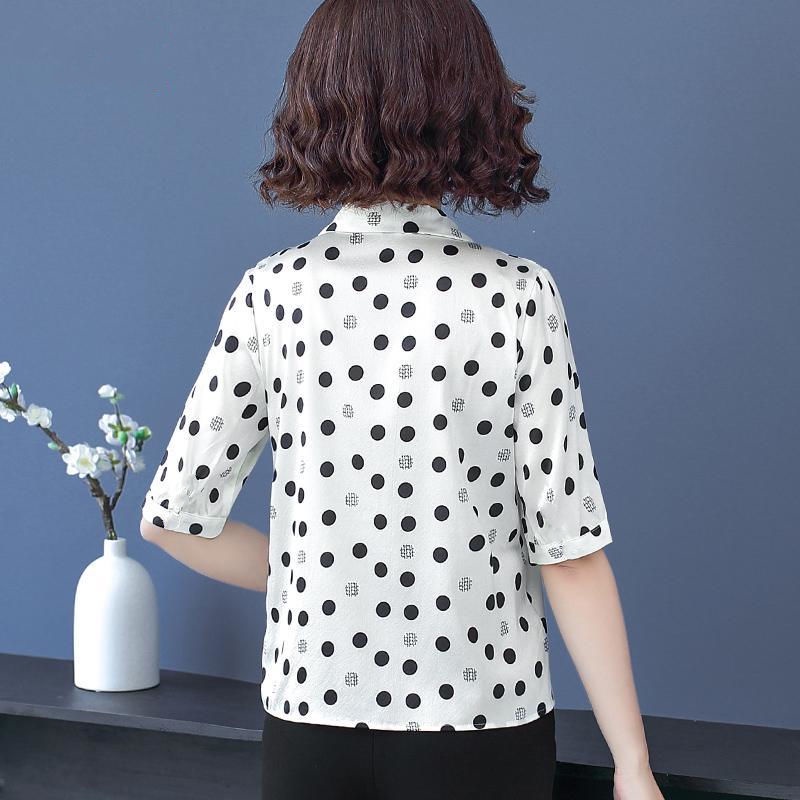 Áo Sơ Mi chiffon Ngắn Tay Họa Tiết Chấm Bi Thời Trang Cho Phụ Nữ Trung Niên