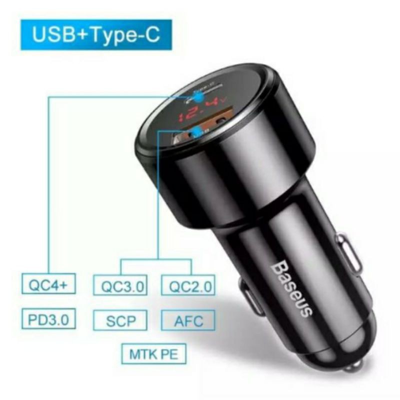 Củ sạc nhanh Baseus 45W PD3.0 cổng Usb to type C trên ô tô Chính hãng