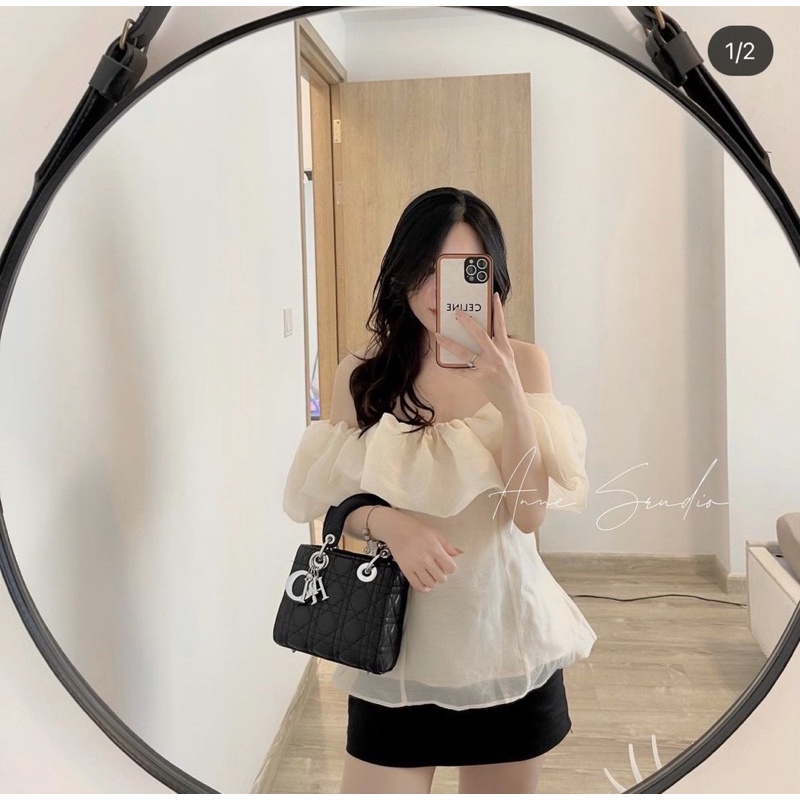 SET ÁO NUDE BẸT VAI BÈO + CHÂN VÁY ĐEN
