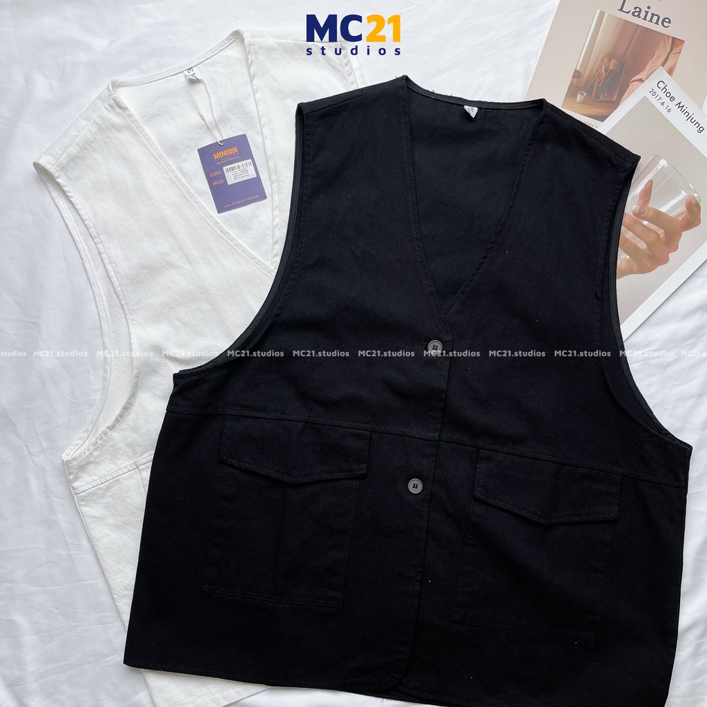 Áo gile kaki MC21.STUDIOS oversize Unisex form rộng nam nữ Ulzzang Streetwear Hàn Quốc vải xịn mềm A3201